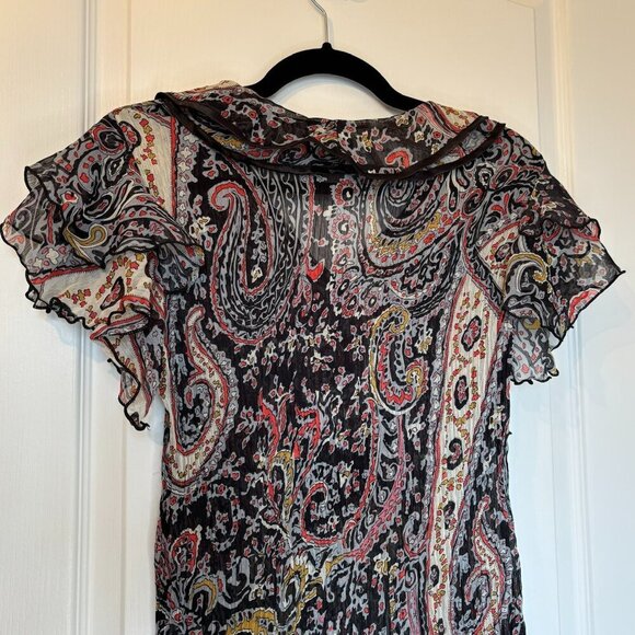 Sheer Paisley Ruffle Blouse Boho Tie-Front Top Size Medium - Picture 7 of 8